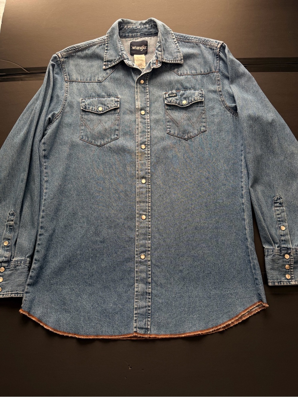 Wrangler Pearl Snap Denim Western Shirt Mens Large Tall LT Stonewash 70127SW